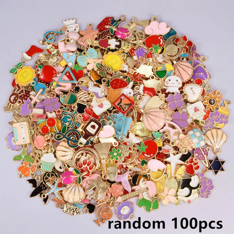 30/60/100pcs Random Mix Enamel/Drip Oil Charms For Jewelry Making Bulk Trinkets Charm Flower Heart Animal Bag Charm DIY Penda