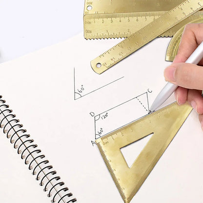 Professional Brass Drafting Set: Triangular Ruler, Protractor, French Curve, Copper Straight Edge Caliper, Vintage Drawing To