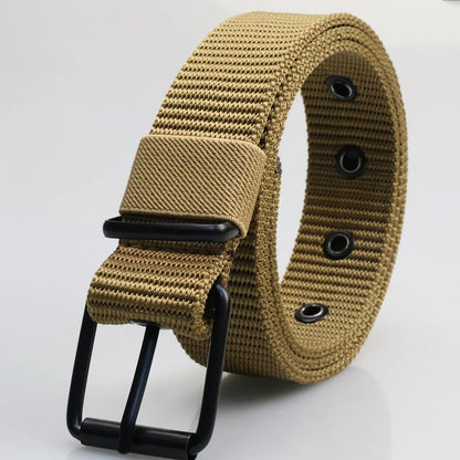 New Porous Pin Buckle Canvas Belts Men's Fashion Versatile Belt Student Youth Military Training Extended Denim Designer Belt 