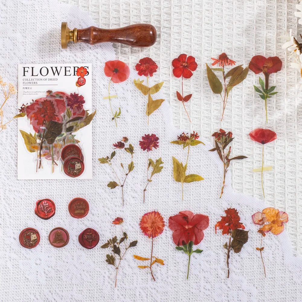 40 pcs/pack Vintage Dried flower Leaf specimen Stickers aesthetic Creativity Decor Junk Journal Scrapbooking Material Supplie