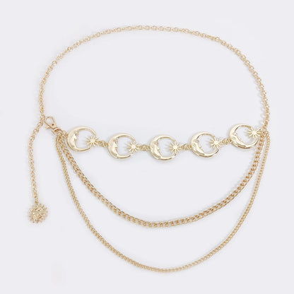 Fashion Vintage Gold Chain Belt Female Goth Moon Metal Designer Belts For Women Female Waist Tassle Goth Dress Cors