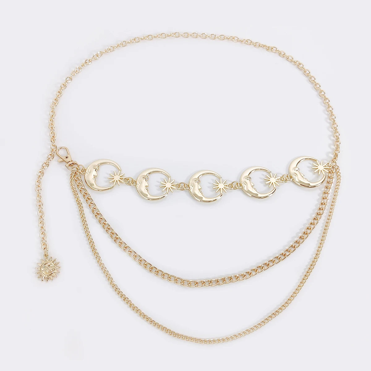 Fashion Vintage Gold Chain Belt Female Goth Moon Metal Designer Belts For Women Female Waist Tassle Goth Dress Cors - gold ch