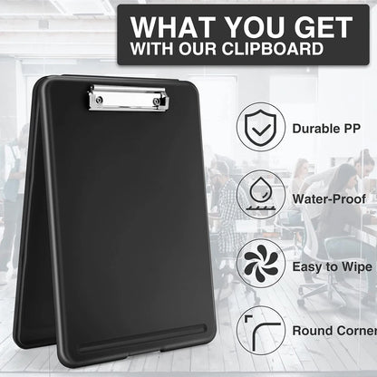Clipboard with Storage (Multiple Colors Available) with Low Profile Clip, 9.5 x 13 Inch Sturdy Portable Writing Board, Foldab