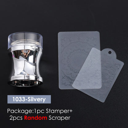 1pc Transparent Silicone Nail Art Stamping Kit French Design For Manicure Plate Stamp Polish Seal Two Side Stamper Scraper To