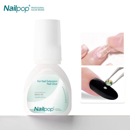 Nailpop 15ml Brush On Nail Glue Easy Application Long-Lasting Super Strong Nail Bond for Acrylic Nails Nail Tips Press On Nai