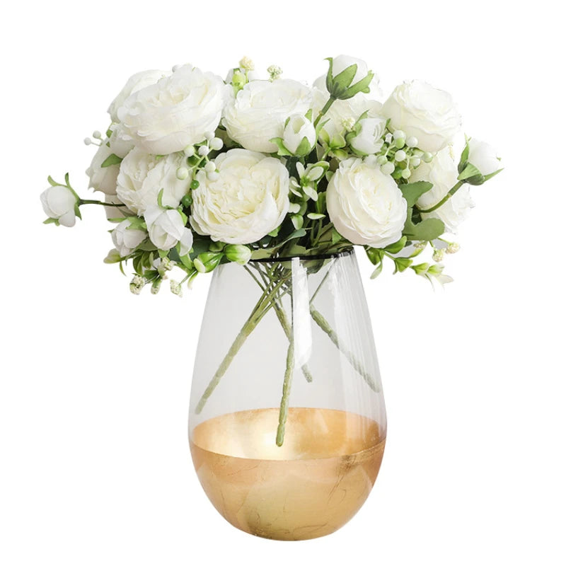 1pcs/30cm Rose Pink Silk Bouquet Peony Artificial Flower 5 Big Head 4 Small Bud Bride Wedding Home Decoration Artifi
