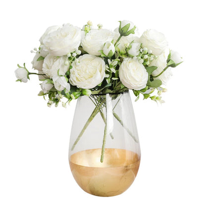 1pcs/30cm Rose Pink Silk Bouquet Peony Artificial Flower 5 Big Head 4 Small Bud Bride Wedding Home Decoration Artifi