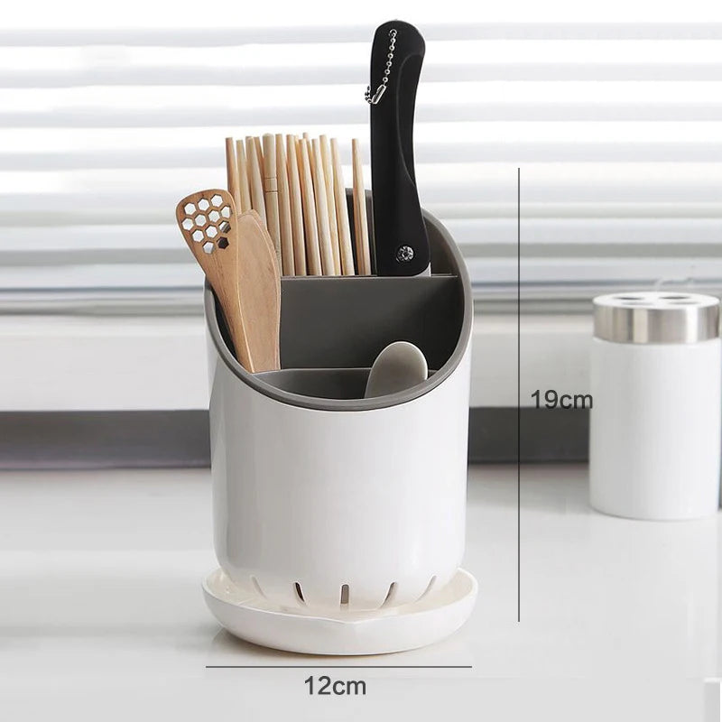1 Pc Plastic Tableware Storage Rack Storage Chopsticks Knife Spoon Fork Drain Hole with Tray Household Drainage Rack