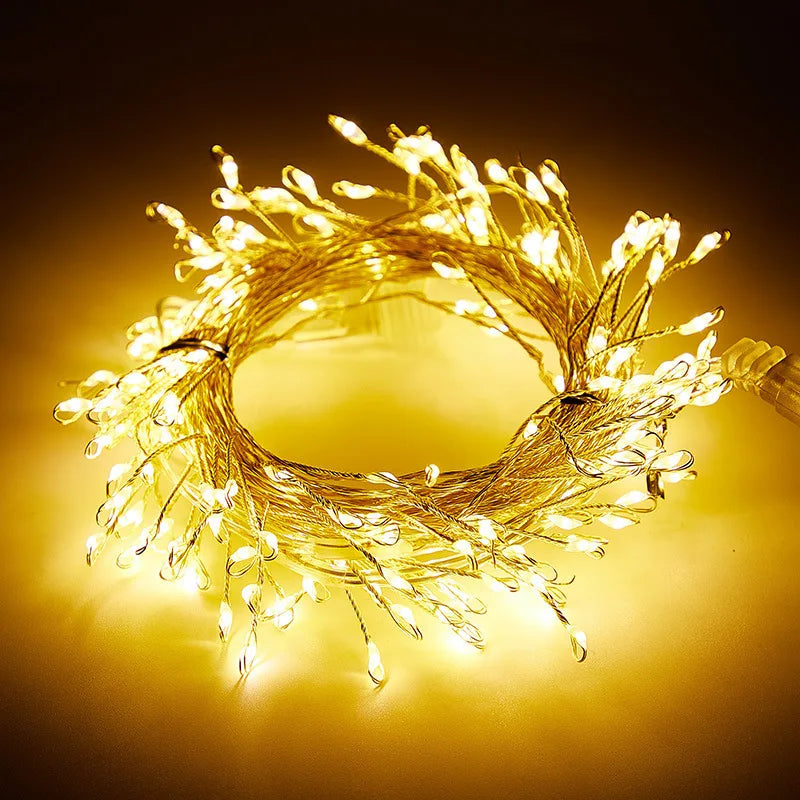 USB Power LED Firecracker String Lights Remote Control Garland Fairy Lights for Wedding Party Garden Plants Christmas Decorat