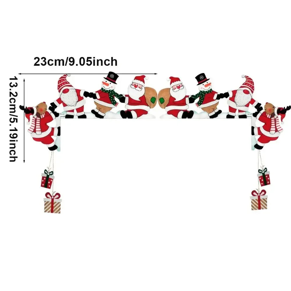 New Santa Door Corner Decor Christmas Cartoon Door Frame Decor Snowman Reindeer Wooden Pendant Party House Decor