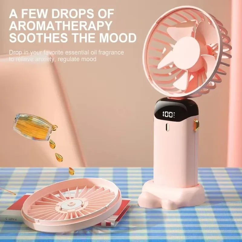 Handheld Mini Fan Foldable Portable Neck Hanging Fans 5 Speed USB Rechargeable Fan with Phone Stand and Display Screen 1800mA