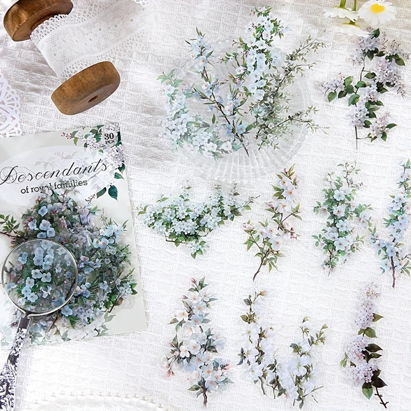 30 Pcs/Pack Vintage plant flowers PET waterproof sticker for DIY scrapbooking Journal Photo Album Decoration Materials Sticke