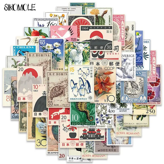 10/30/50PCS Cartoon Retro Art Stamps Stickers Japanese Style DIY Travel Luggage Guitar Fridge Laptop Graffiti Sticker Kid Dec