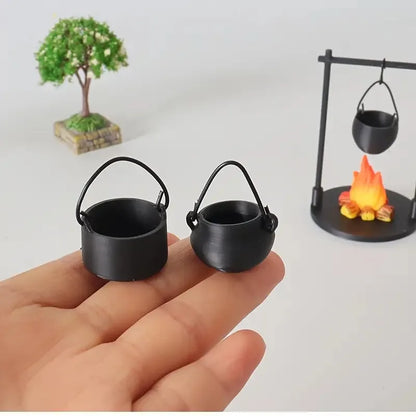 Mini Campfire Hanging Stove Pot Dollhouse Camping Picnic Firewood Pile Sand Table Micro Landscape Scene Decoration Ornament T