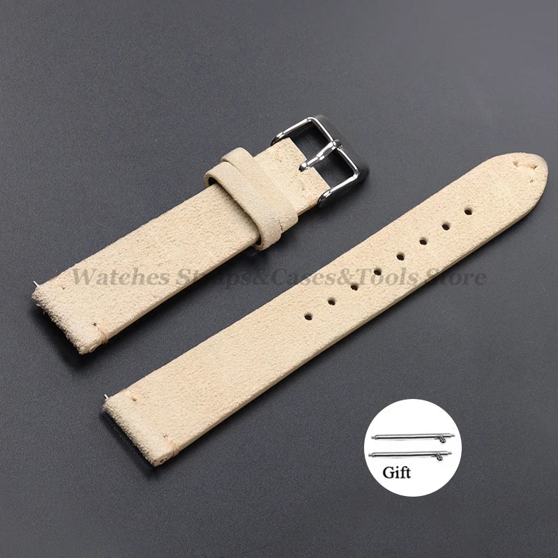 Vintage Genuine Suede Leather Watchband 14mm 16mm 18mm 20mm 22mm for Omega for Seiko Handmade Bracelet Quick Release Watch St