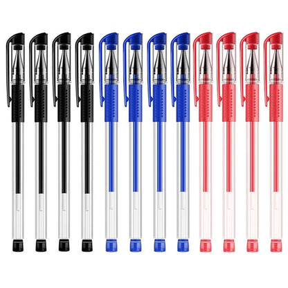 3 Gel Pens + 20 Refills Set 0.5mm Black Blue Red Ink Journal Writing School Supplies Stationery - Mixed-12xPens