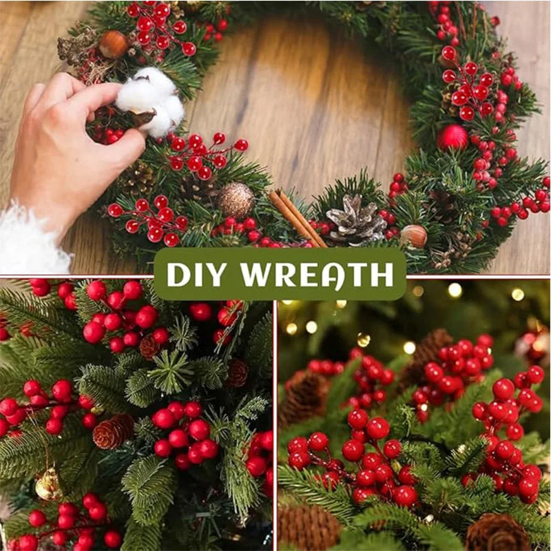 10Pcs Christmas Decoration Artificial Red Berries Bouquet Christmas Tree Ornament DIY Wreath Xmas New Year 2026 Gifts Accesso