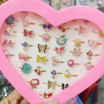 10/12/Pcs Cute Cartoon Kids Rings Kawaii Korean Children Girls Flower Bow Alloy Enamel Finger Ring Child Jewelry Gift