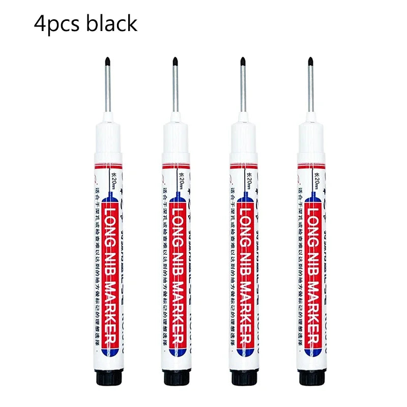 4/12 Pcs Waterproof Long Head Markers Deep Hole Marker Pen for Metal Carpenter Red/Black/Blue/Green Ink Woodworking Tools Mar