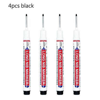 4/12 Pcs Waterproof Long Head Markers Deep Hole Marker Pen for Metal Carpenter Red/Black/Blue/Green Ink Woodworking Tools Mar