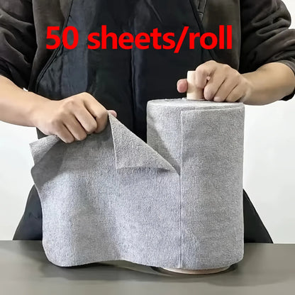 50 Sheets/Roll Microfiber Dishcloth Reusable Double Sided Kitchen Cleaning Cloth for Dishes Utensils Glass Kitchen Accessory