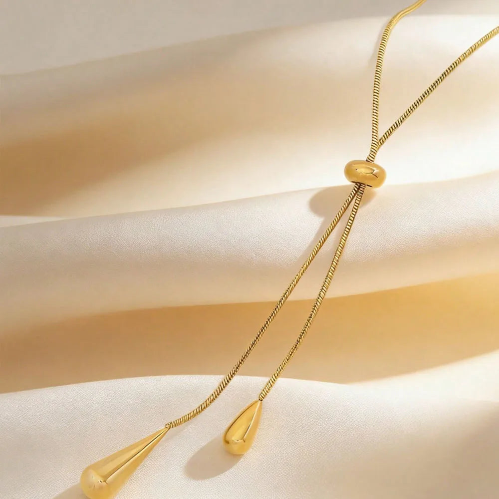 1pc legant Gold Water Drop Lariat Necklace for Women, Adjustable Y-shaped Pendant Necklace,