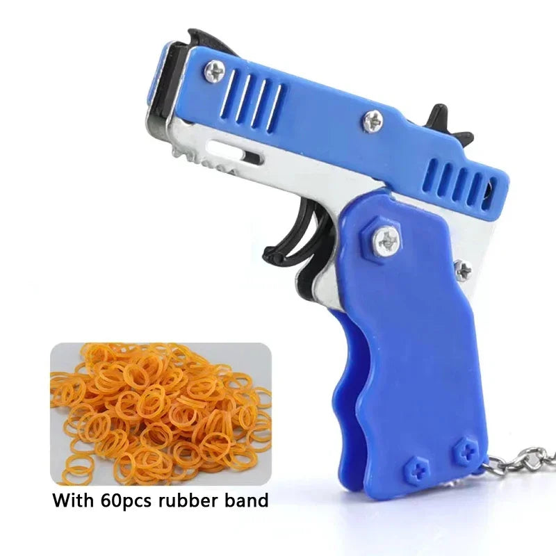 1PCS Keychain Gun 60 Rubber Bands Rubber Band Gun Shooting Pistol Alloy Kid Outdoor Party Metal Gun Gift Boyfriend Gift Funny