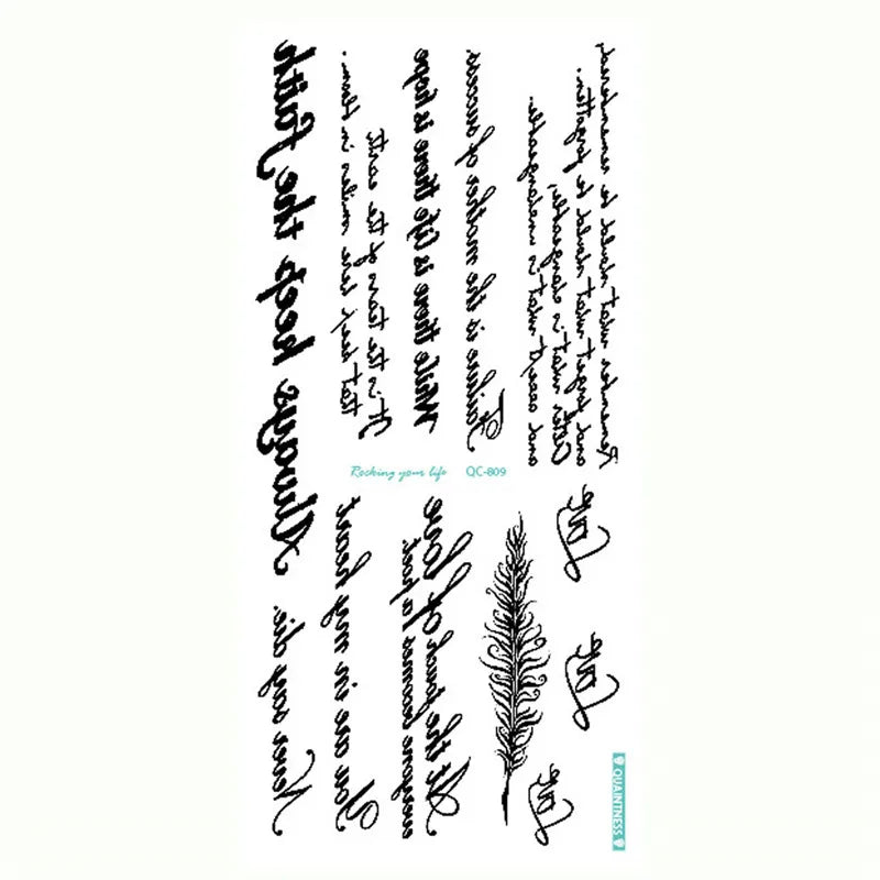 Temporary English Word Tattoo Stickers Black Letters Feather Body Art Tattoos Waterproof Temporary Tattoo On Body For Men Wom