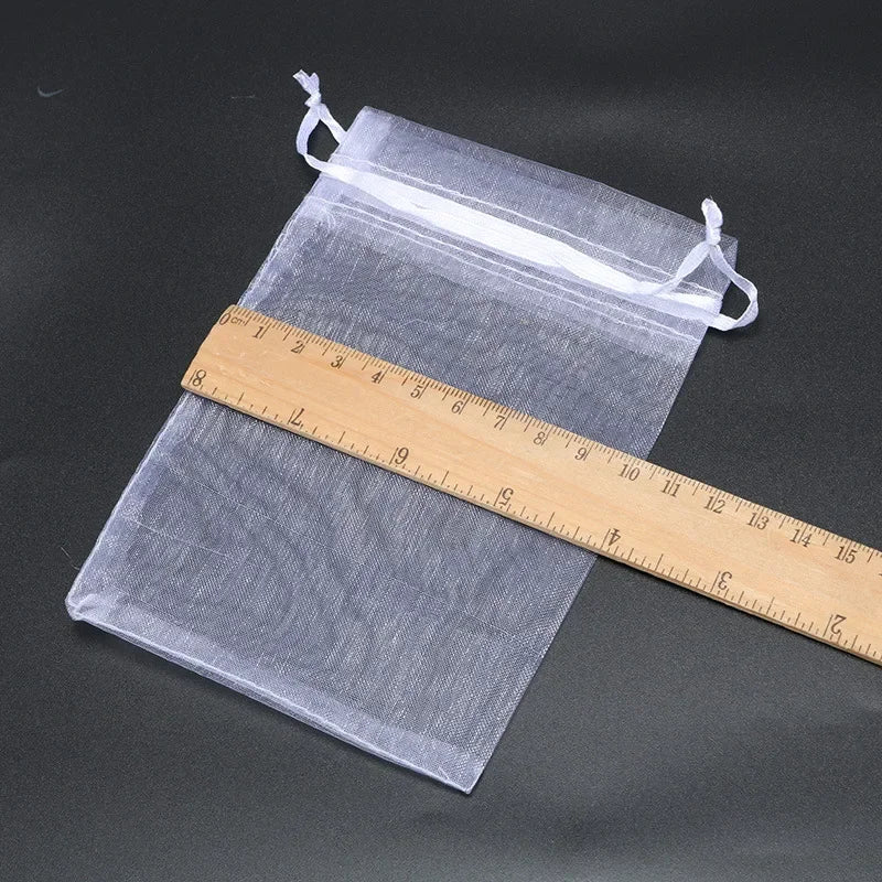 50PCS 5x7 7x9 9x12 10x15 11x16 13x18 15x20 17x23cm White Organza Bags Christmas Halloween Birthday Party Wedding Gift Box Bag