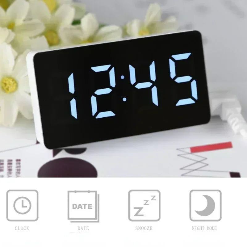 Multifunctional Mirror Table Clock Digital Alarm Snooze Display Time Night LED Light Desk Desktop Home Decor Gifts for Childr