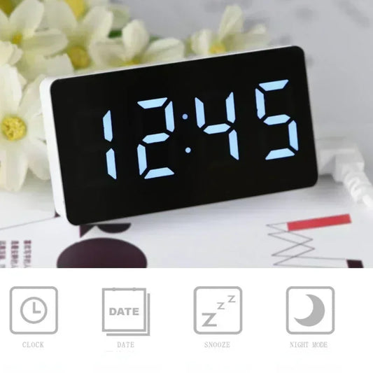 Multifunctional Mirror Table Clock Digital Alarm Snooze Display Time Night LED Light Desk Desktop Home Decor Gifts for Childr