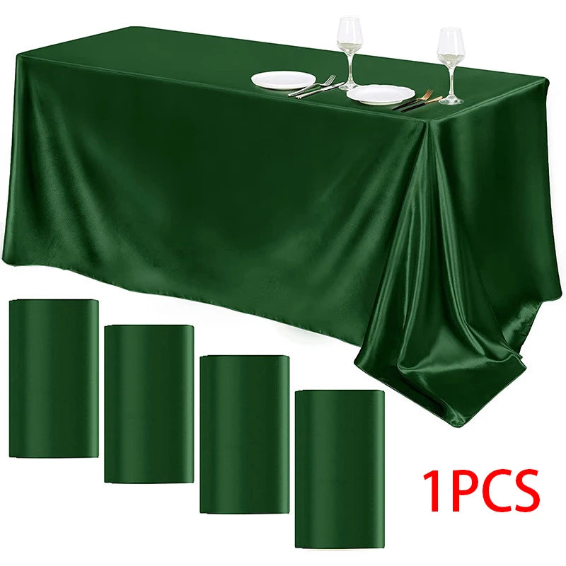 Rectangle Wedding Satin Large Tablecloth Bright Smooth Silk Table Cover Anniversary Dining Party High-End Table Decor