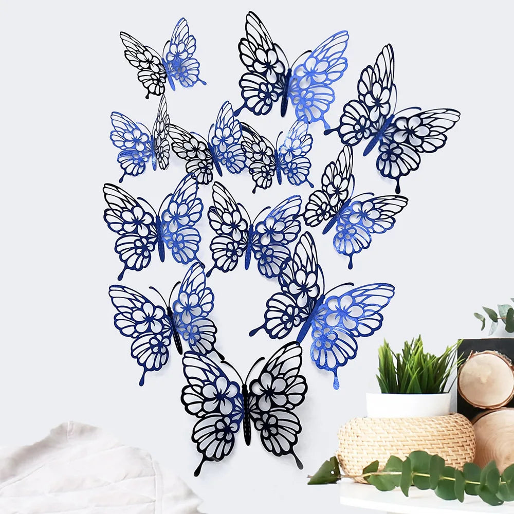 12Pcs/set 3D Hollow Butterfly Wall Stickers Wall Decor for Living Room Wedding Party Decoration Butterflies Decal Stickers - 