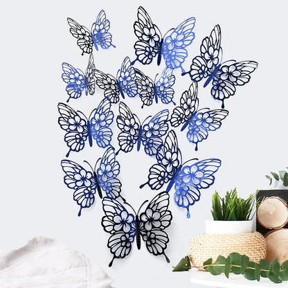12Pcs/set 3D Hollow Butterfly Wall Stickers Wall Decor for Living Room Wedding Party Decoration Butterflies Decal Stickers - 