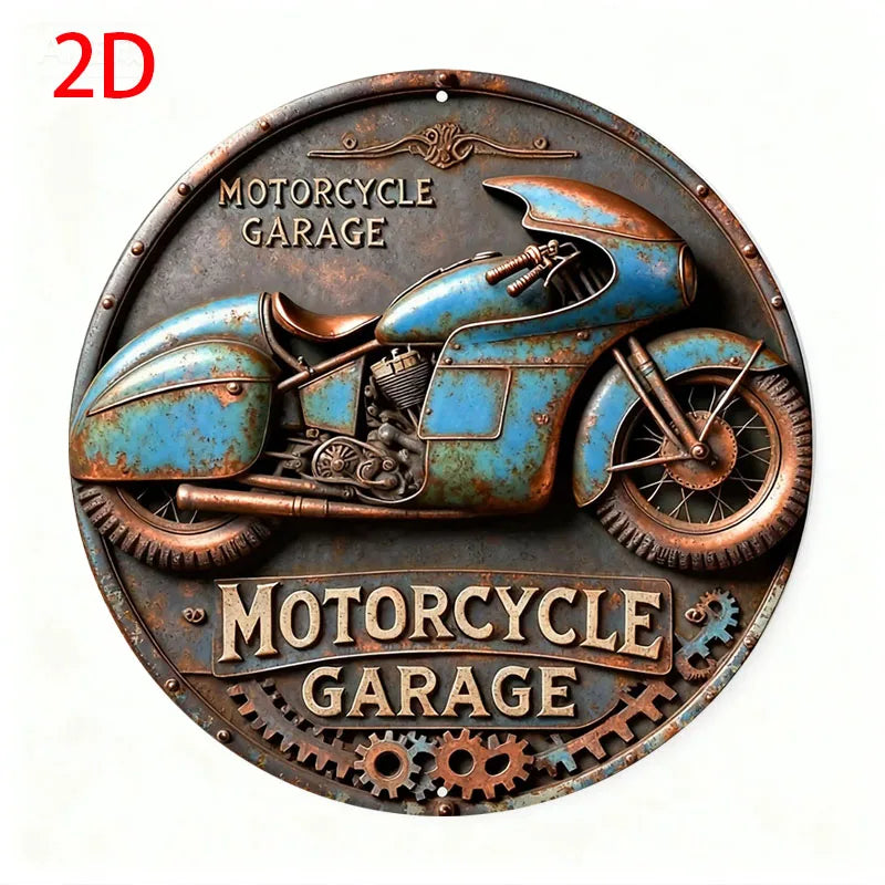 2D Vintage Round Aluminum Sign - Retro Metal Tin Sign - Motorcycle Rustic Metal Wall Art ,Room Decor Gift For Motorcycle - TY