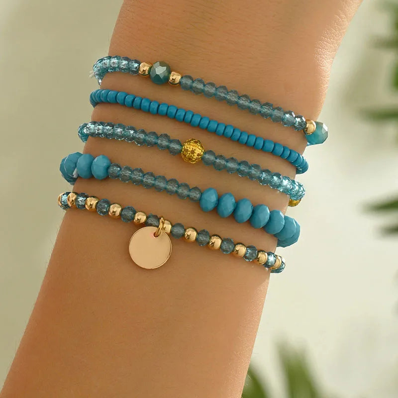 Y2K Ethnic Bohemian Beaded Bracelets Set for Women Beads Chains Stackable Wristband Girls Boho Hand Jewelry Accessoreis - 4