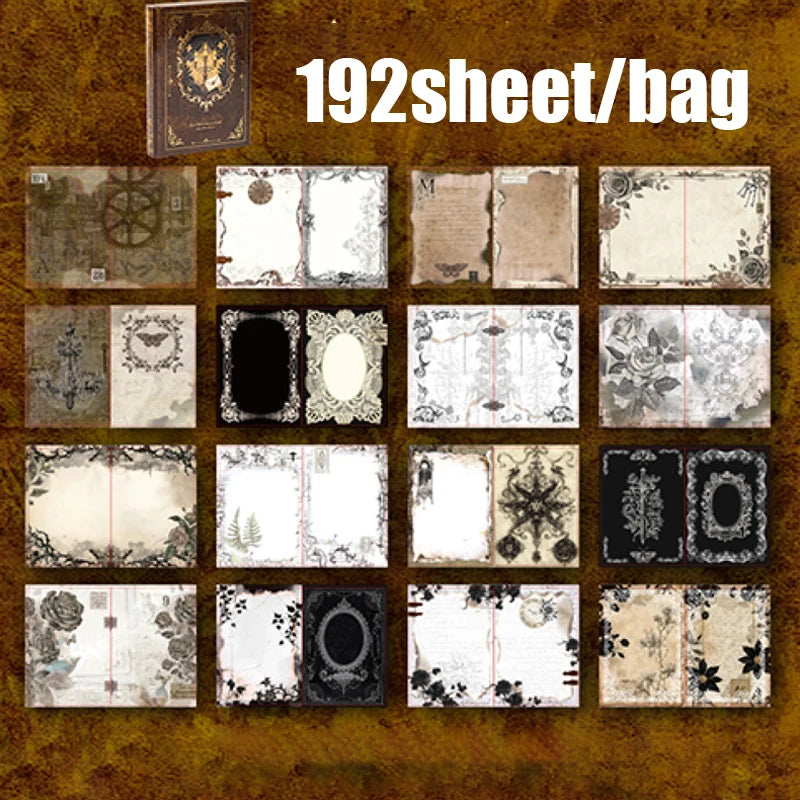 Mr.Paper 192pcs Vintage Style Notebook Set, Gold Foil Writing Pad for Journaling Note Taking, Retro Stationery Paper Sheets -