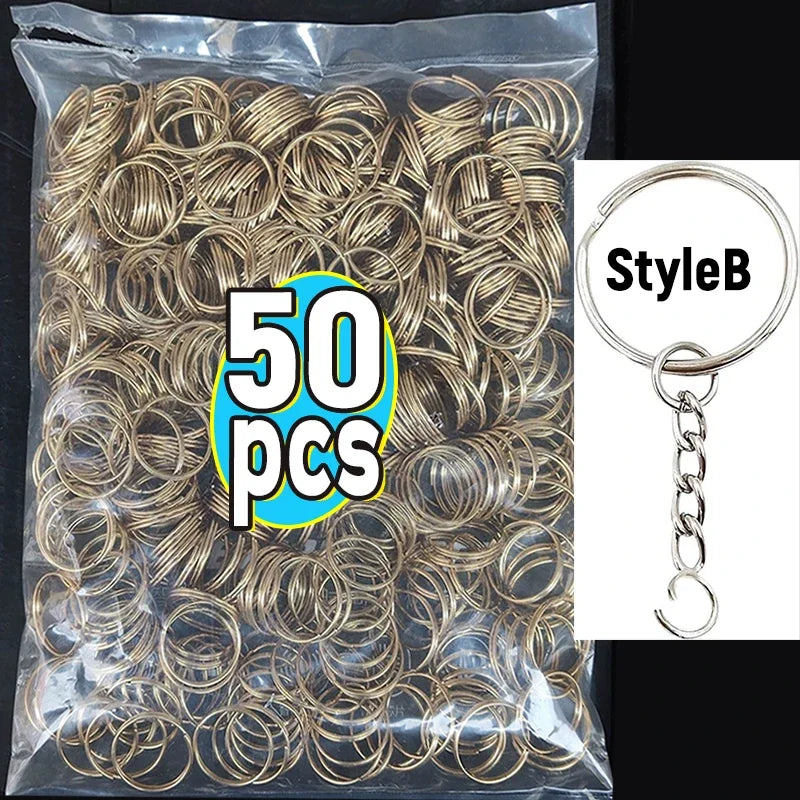 50/100pcs Stainless Steel Metal Blank Keyring Keychain Split Rings DIY Keyfob Keys Ring Lobster Clasp Key Pendant Chains Buck