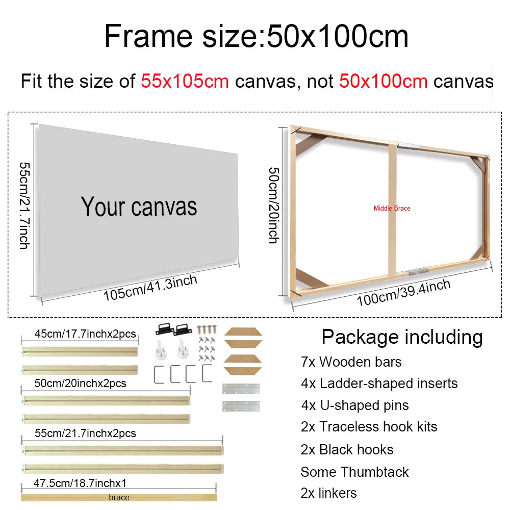 Various Sizes Canvas Frame Wooden Frames Natural Wooden Photo Oil Painting Canvas Diamond Painting Frames Canvas Wood Wall Fr