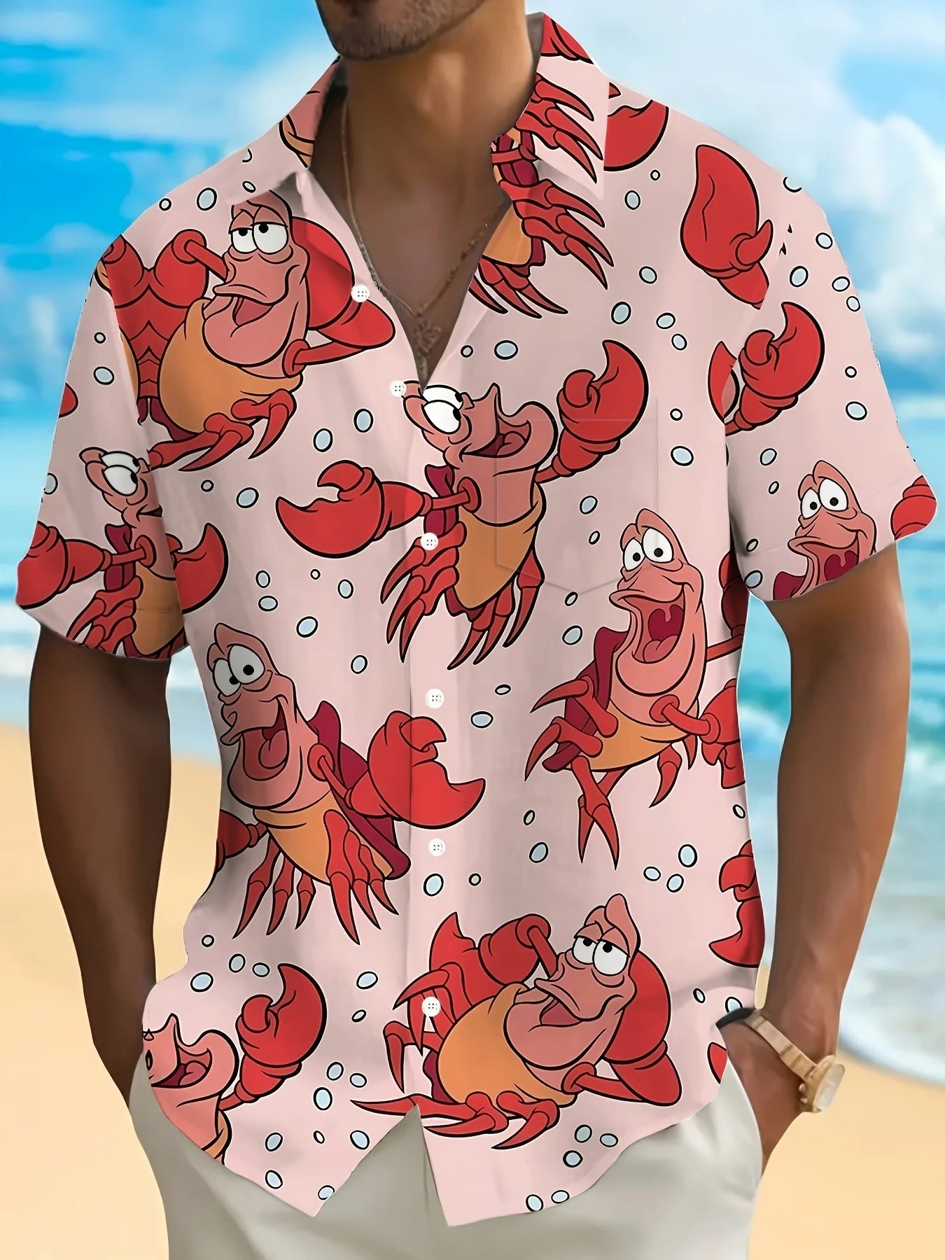 Cartoon Lobster Hawaiian Shirt Men Women Clothing Seafood Shirt Summer Holiday Shirt Short Sleeve Button Down Crawfish Shirts