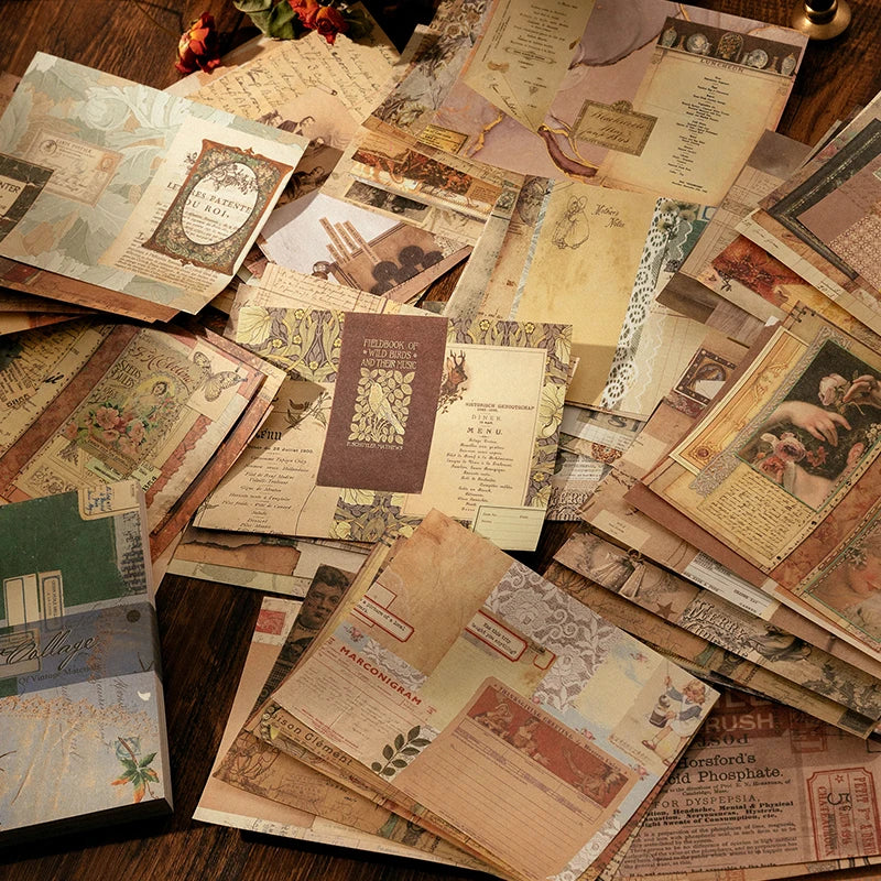 100 pcs Vintage material Diary Album background paper DIY decoration colored paper Scrapbooking Junk Journal Stationery Suppl