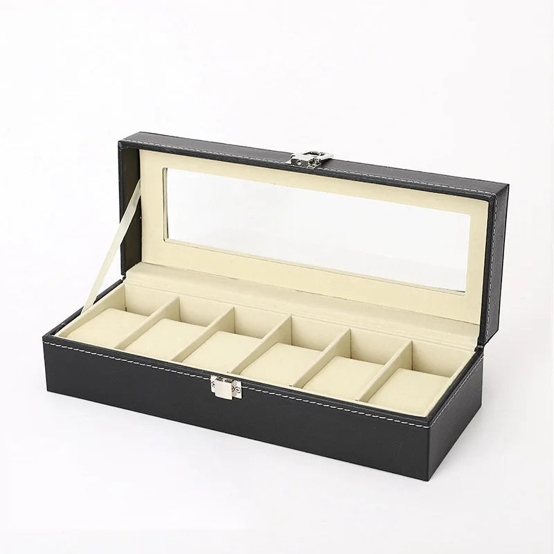 PU Leather Display Storage Collection Organizer Watch Box Case With Glass Top Slot Men Watch Bracket Display Box Gifts - Styl