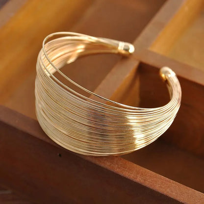 Vintage Gold Color Hyperbolic Layered Wide Wire Bracelet Cuff Bangle for Women Exaggerated Metal Wrist Wrap Bangle Jewelry Gi
