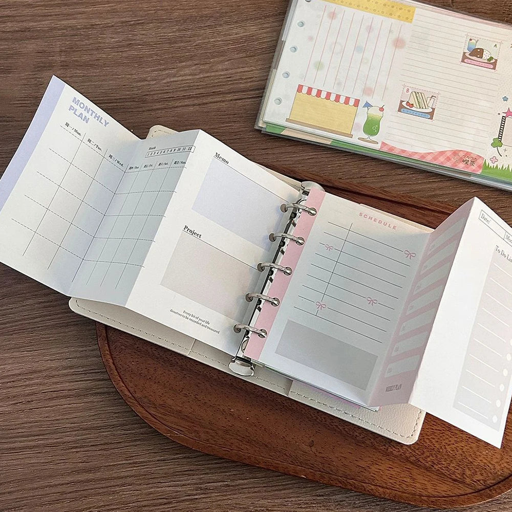 10 Sheets M5 Three Fold Loose Leaf for Punching Holes on the Inner Pages of the Core, Weekly Plan Manual Account, Foldable
