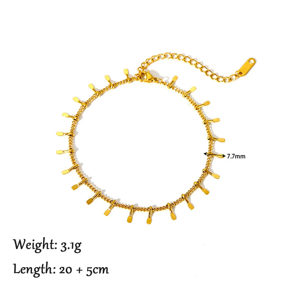 2024 Summer New Gold Color Anklets For Women Stainless Steel Firga Chain Feet Jewelry Layered Link Chain Accessory - Anklet 7