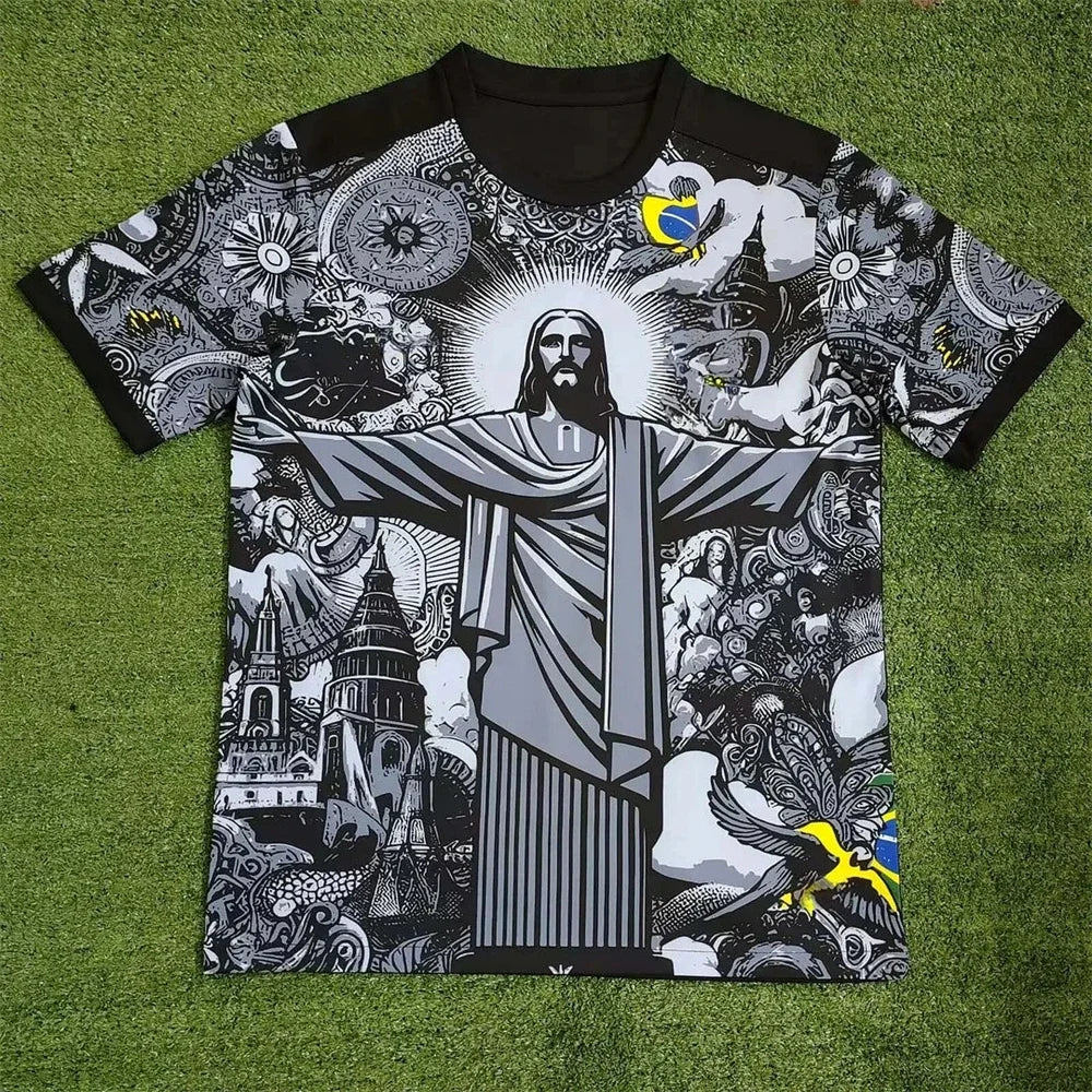 Summer Football Training Top Brazil Special Edition Jesus Black Grey Football Jersey Adult Children Outdoor Quick-drying Tshi