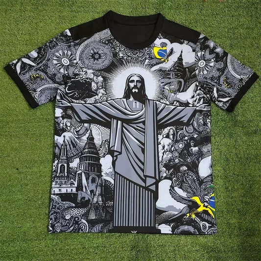 Summer Football Training Top Brazil Special Edition Jesus Black Grey Football Jersey Adult Children Outdoor Quick-drying Tshi