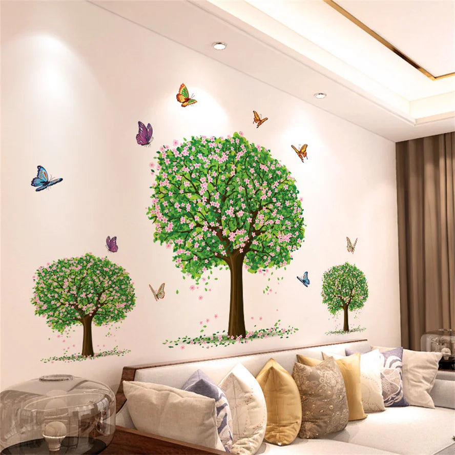 DIY Purple Lavender Living Room Wall Stickers Decor Self-adhesive Flowers Butterfly Wall Decals Mural Bedroom Home Decoration
