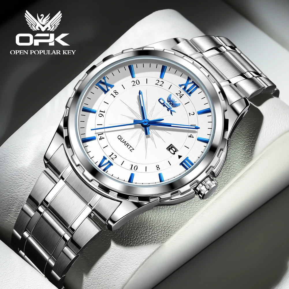 OPK Brand Steel Belt Dual Calendar Men's Quartz Watch 6003 - Blue pointer B