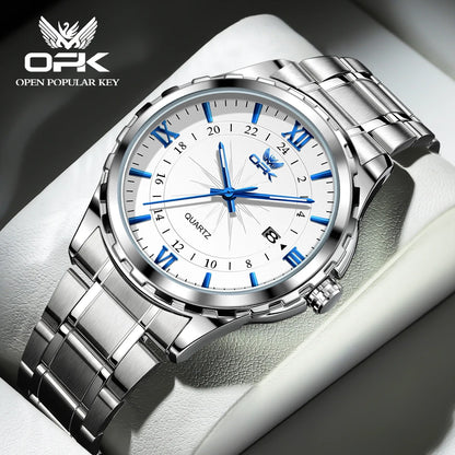 OPK Brand Steel Belt Dual Calendar Men's Quartz Watch 6003 - Blue pointer B